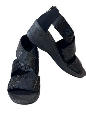 Easy Street SoLite Sublime Wedge Strap Sandals Womens New Black Shimmer